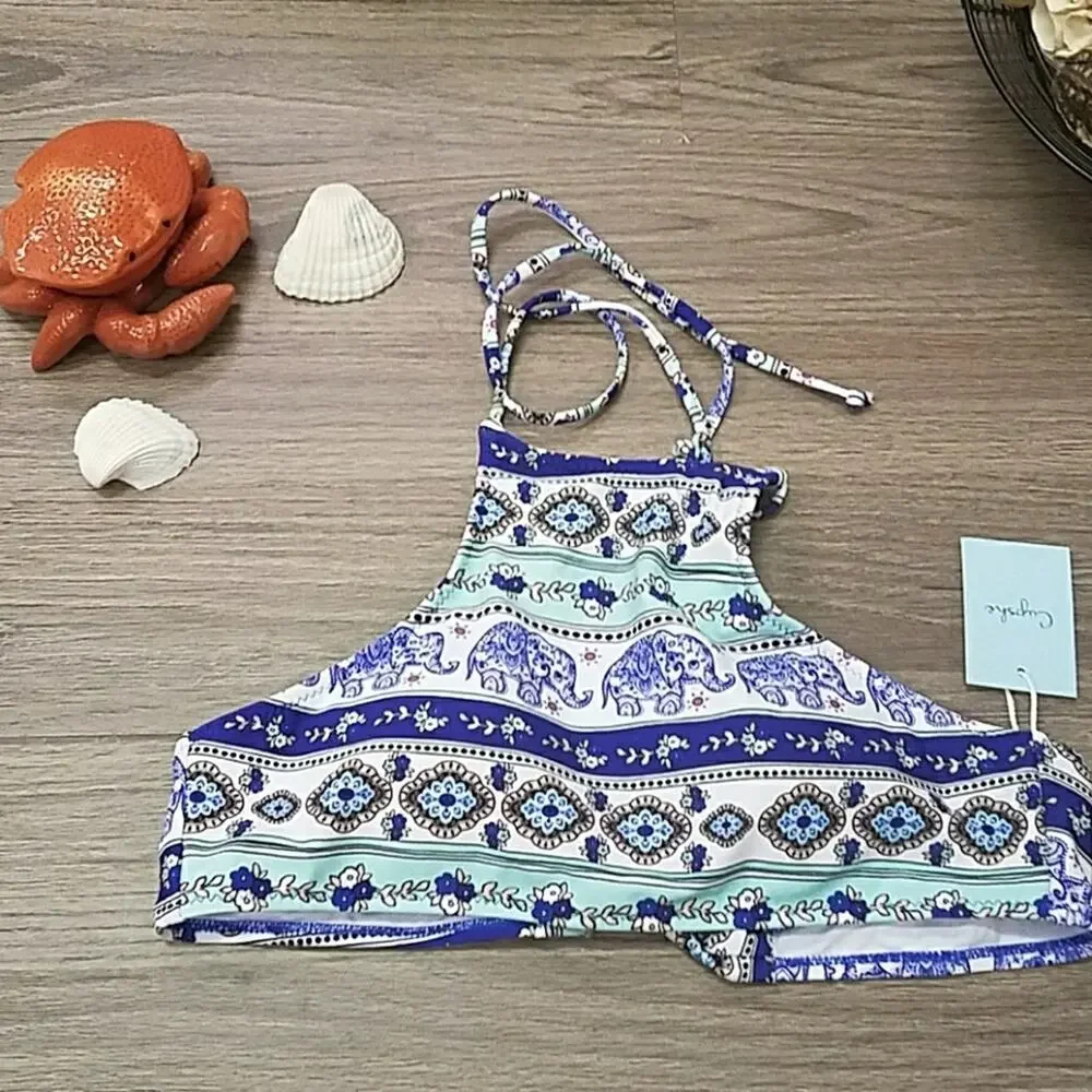 NWT Cupshe elephant‎ print halter bikini sz L